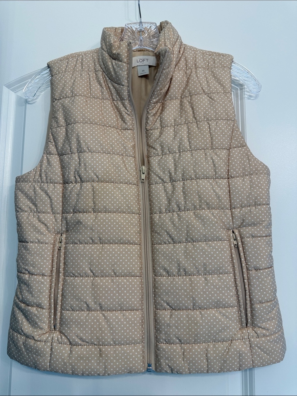 LOFT Beige Polka Dot Quilted Puffer Vest